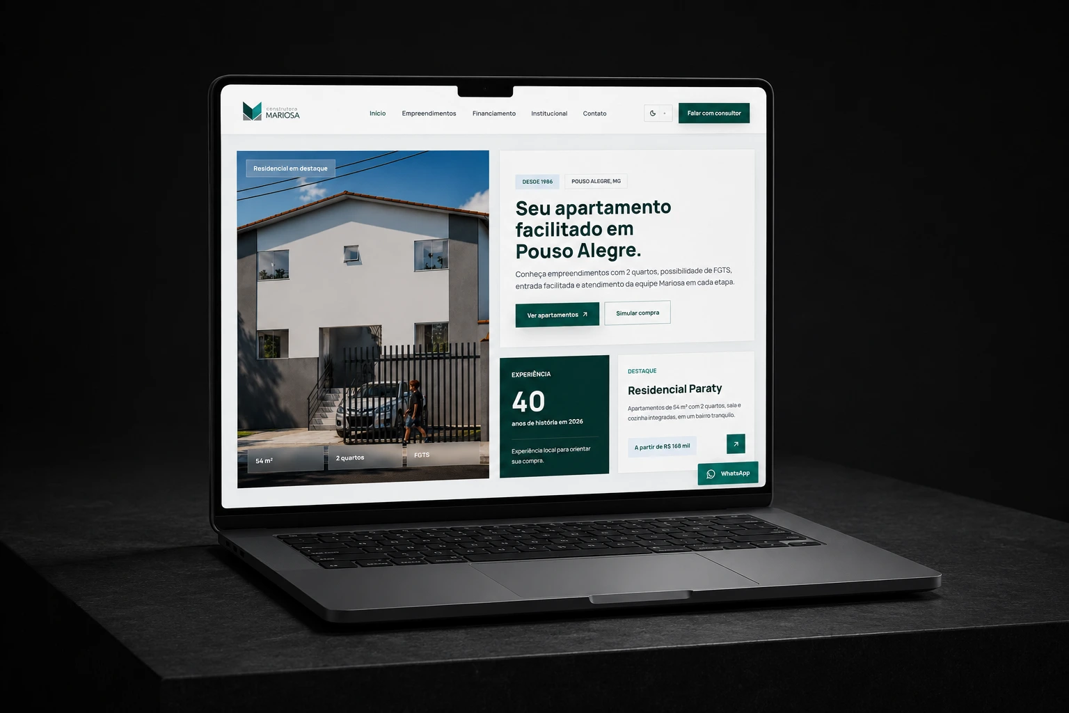Website desenvolvido para a Mariosa, com foco em apresentação institucional, navegação clara e experiência responsiva.